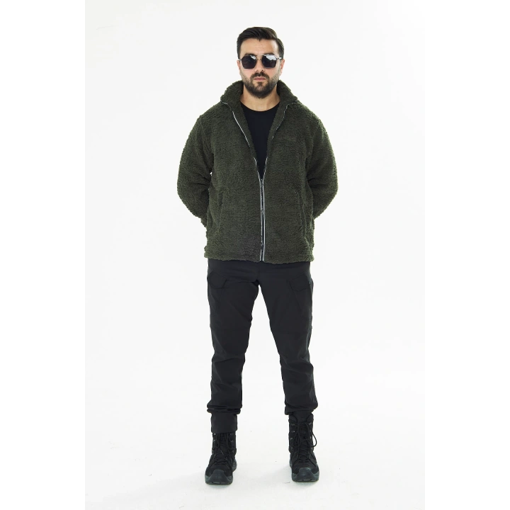 İSSİ İçi Astarlı Haki Peluş Hırka