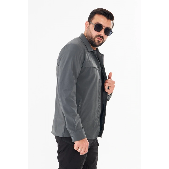 İssi İçi Astarlı Çıtlıçıtlı Gömlek Antrasit