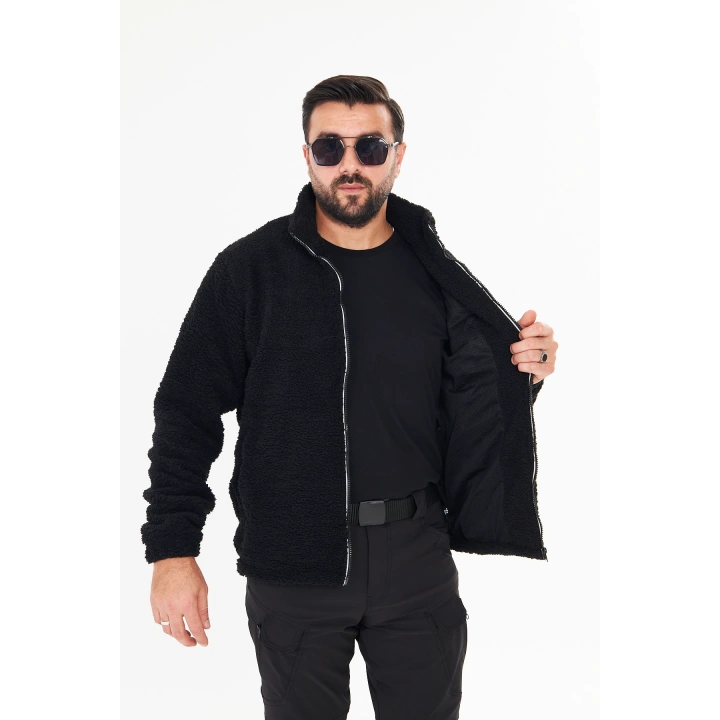 İSSİ İçi Astarlı Siyah Peluş Hırka