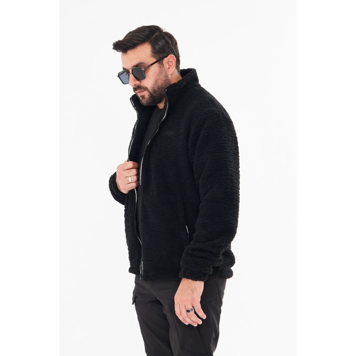 İSSİ İçi Astarlı Siyah Peluş Hırka