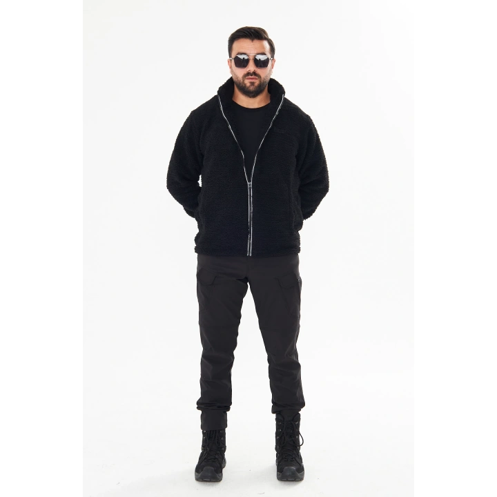 İSSİ İçi Astarlı Siyah Peluş Hırka