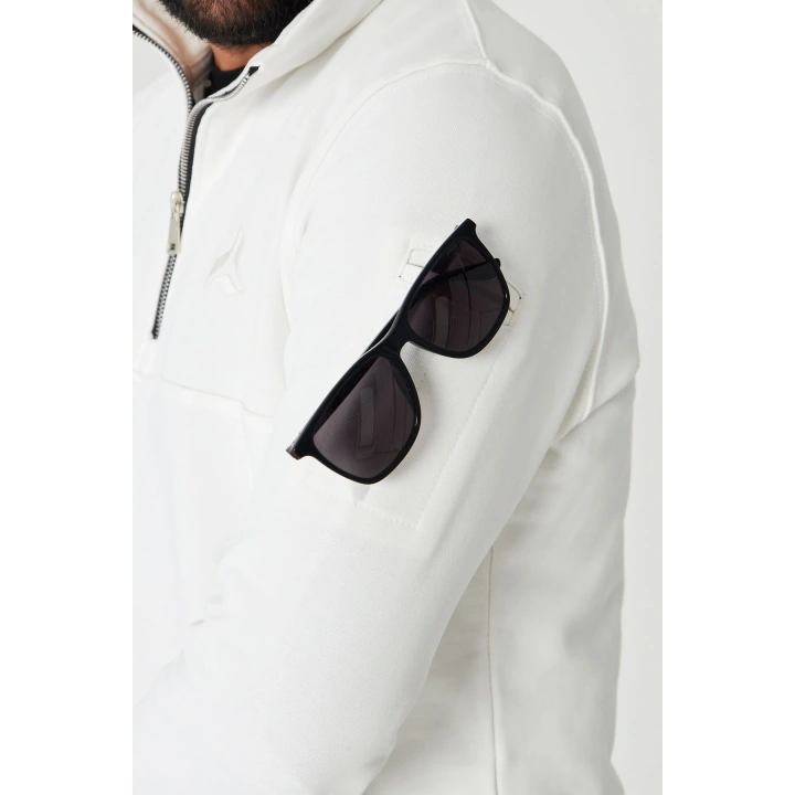 Yarım Fermuarlı %100 Pamuk Sweat Beyaz