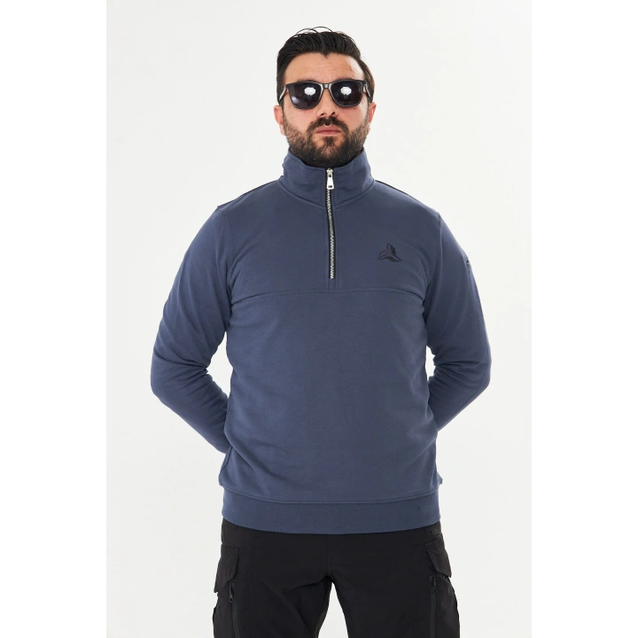 Yarım Fermuarlı %100 Pamuk Sweat Füme