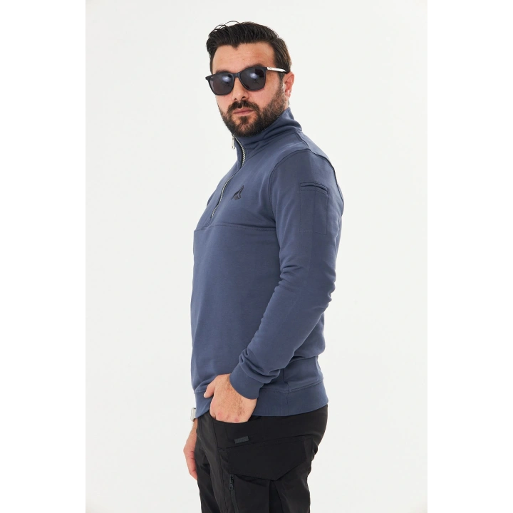 Yarım Fermuarlı %100 Pamuk Sweat Füme