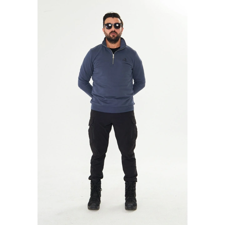 Yarım Fermuarlı %100 Pamuk Sweat Füme