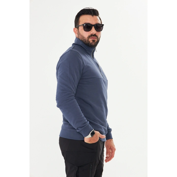 Yarım Fermuarlı %100 Pamuk Sweat Füme