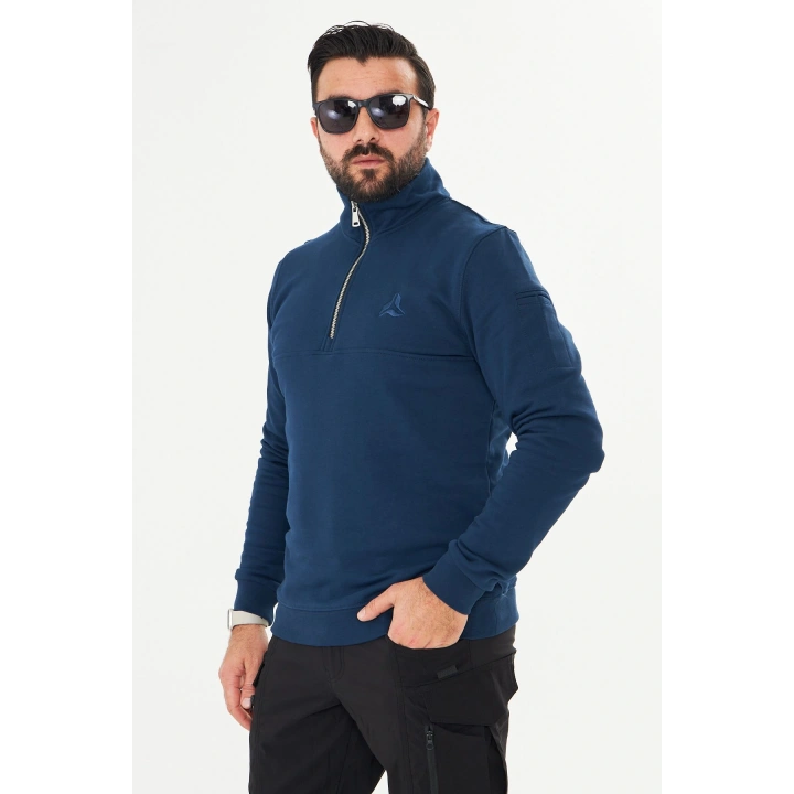Yarım Fermuarlı %100 Pamuk Sweat İndigo