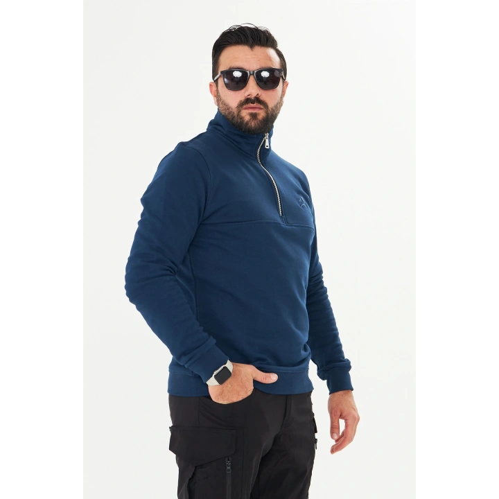 Yarım Fermuarlı %100 Pamuk Sweat İndigo