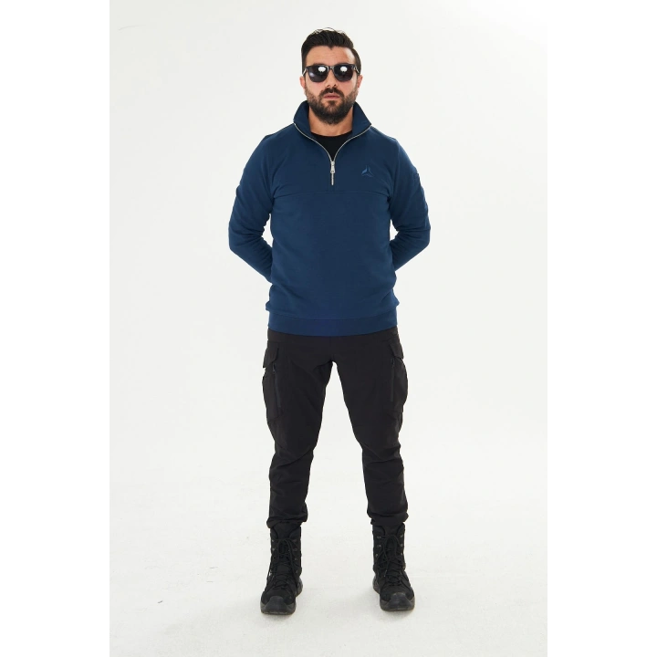 Yarım Fermuarlı %100 Pamuk Sweat İndigo