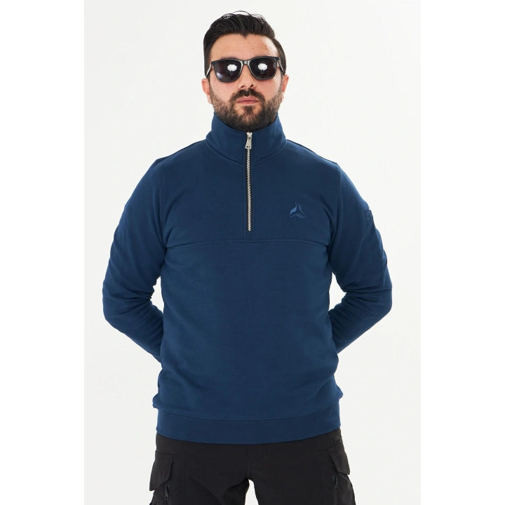 Yarım Fermuarlı %100 Pamuk Sweat İndigo