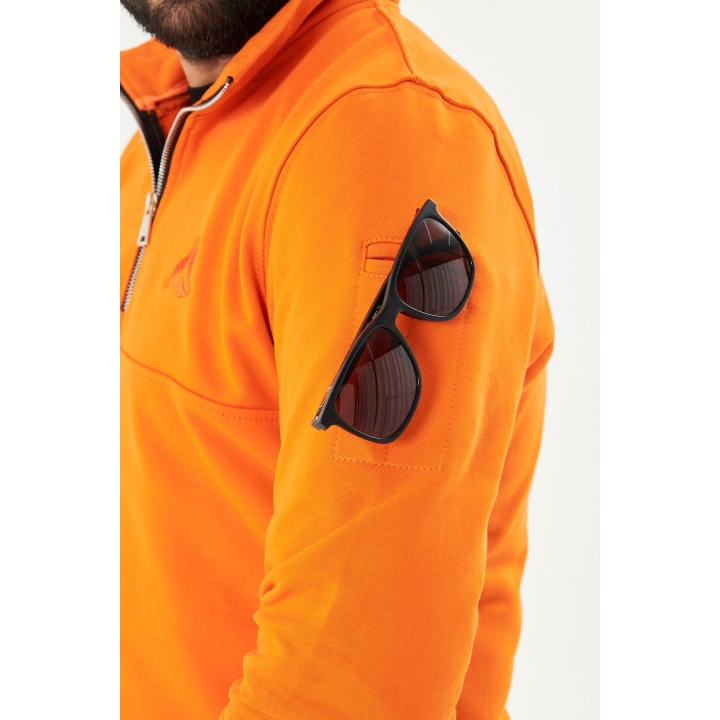 Yarım Fermuarlı %100 Pamuk Sweat Oranj