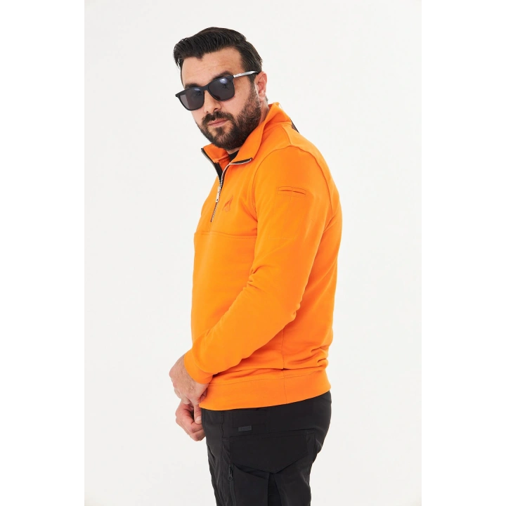 Yarım Fermuarlı %100 Pamuk Sweat Oranj