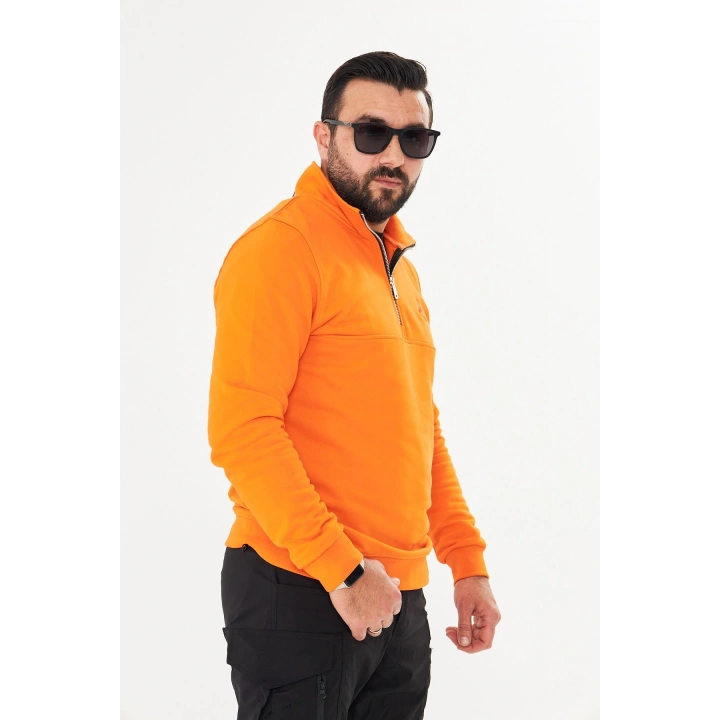 Yarım Fermuarlı %100 Pamuk Sweat Oranj