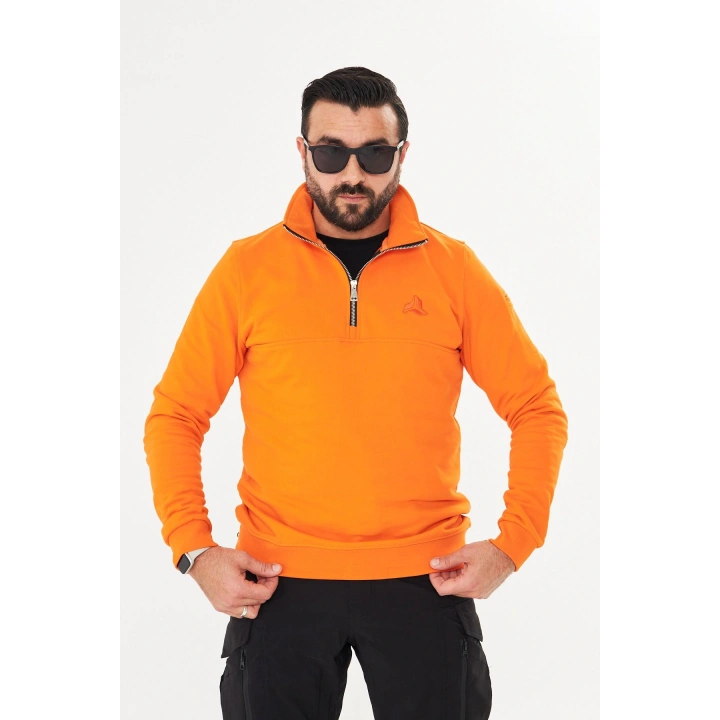 Yarım Fermuarlı %100 Pamuk Sweat Oranj