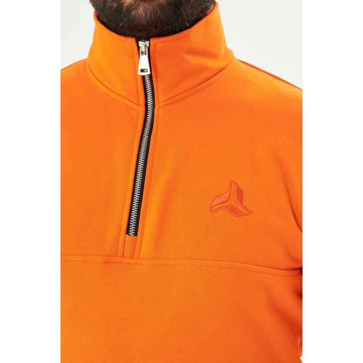 Yarım Fermuarlı %100 Pamuk Sweat Oranj