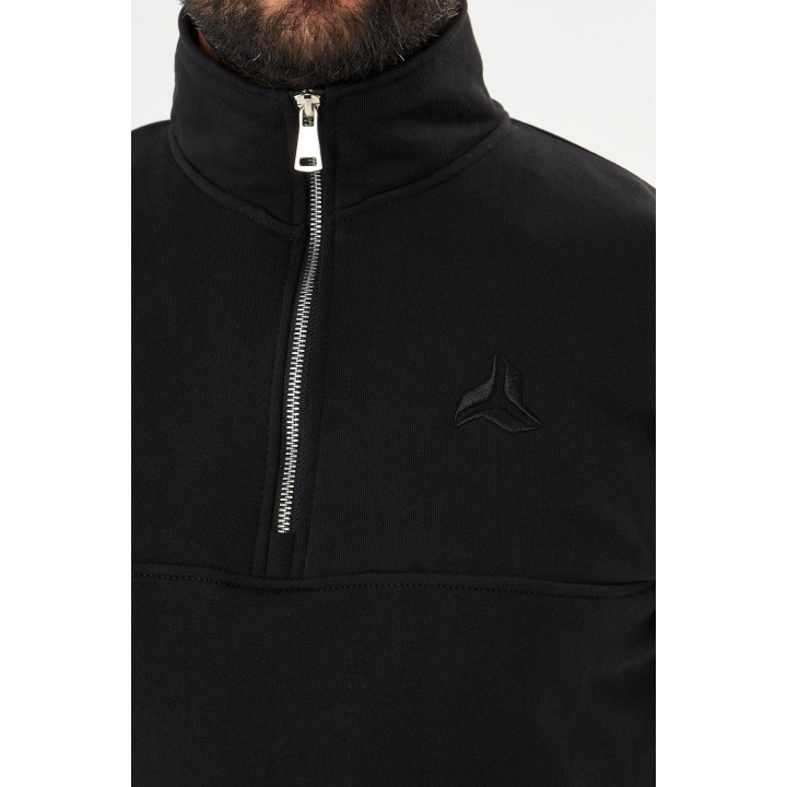 Yarım Fermuarlı %100 Pamuk Sweat Siyah