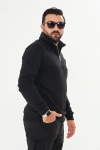 Yarım Fermuarlı %100 Pamuk Sweat Siyah