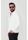 Yarım Fermuarlı %100 Pamuk Sweat Beyaz