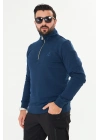Yarım Fermuarlı %100 Pamuk Sweat İndigo