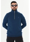 Yarım Fermuarlı %100 Pamuk Sweat İndigo