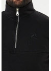 Yarım Fermuarlı %100 Pamuk Sweat Siyah