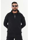 Yarım Fermuarlı %100 Pamuk Sweat Siyah