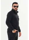 Yarım Fermuarlı %100 Pamuk Sweat Siyah