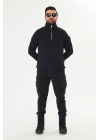 Yarım Fermuarlı %100 Pamuk Sweat Siyah