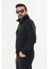 Yarım Fermuarlı %100 Pamuk Sweat Siyah