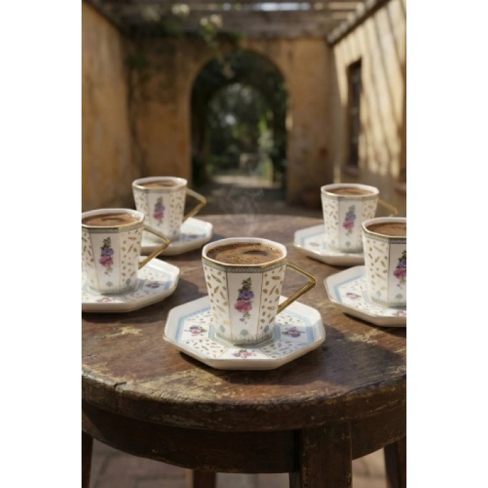 Valeria 6 Kişilik Porselen Kahve Fincan Takımı - 90 ml