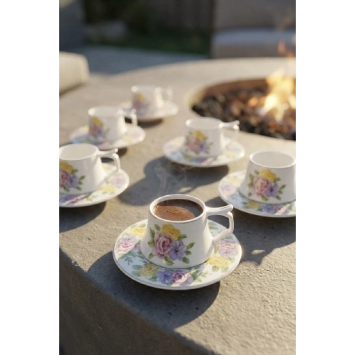 Ross 6 Kişilik Porselen Kahve Fincan Takımı - 90 ml