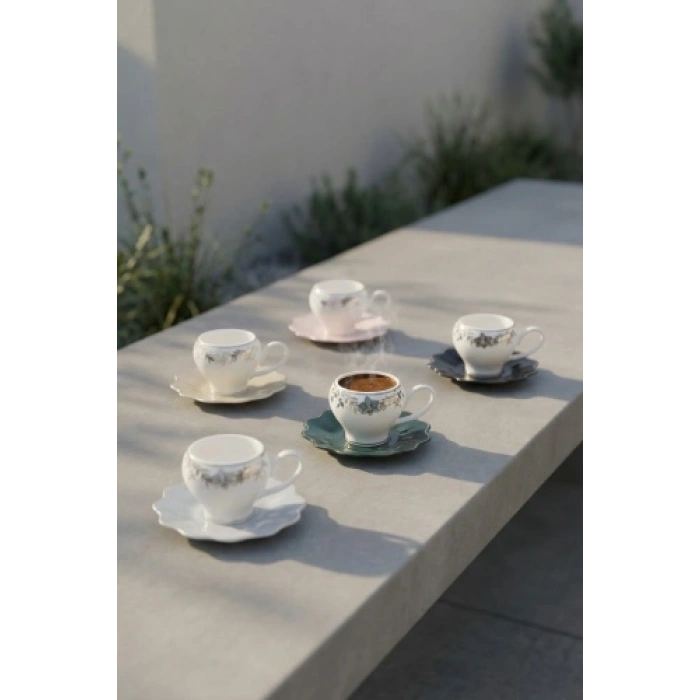 Melora 6 Kişilik Porselen Kahve Fincanı Takımı - 90 ml