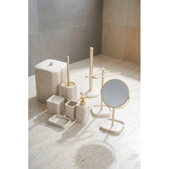 Laduree 9 Parça Banyo Seti Taş Görünümlü Krem