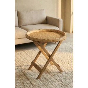 Aura Ahşap Ayaklı Hasır Sehpa - 53 cm