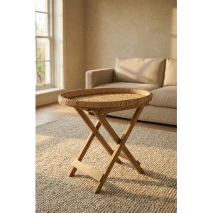 Aura Ahşap Ayaklı Hasır Sehpa - 62 cm