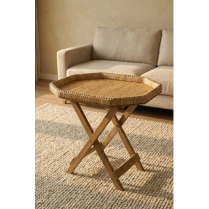 Aura Ahşap Ayaklı Hasır Sehpa - 62 cm