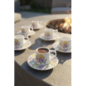 Ross 6 Kişilik Porselen Kahve Fincan Takımı - 90 ml