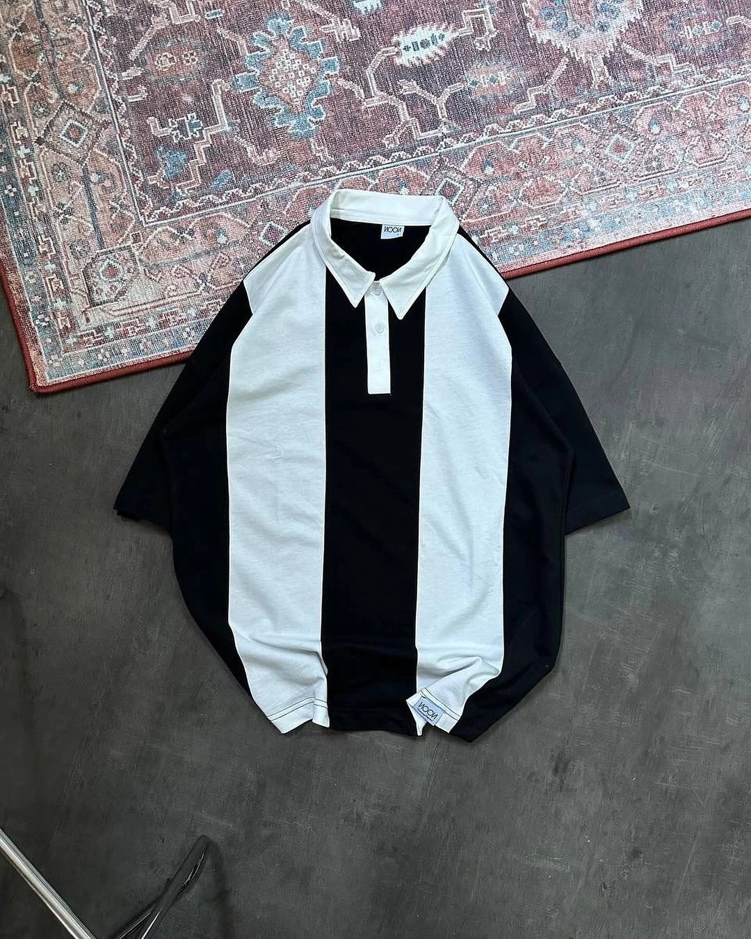 Polo Yaka Çizgili Unisex Oversize Tshirt