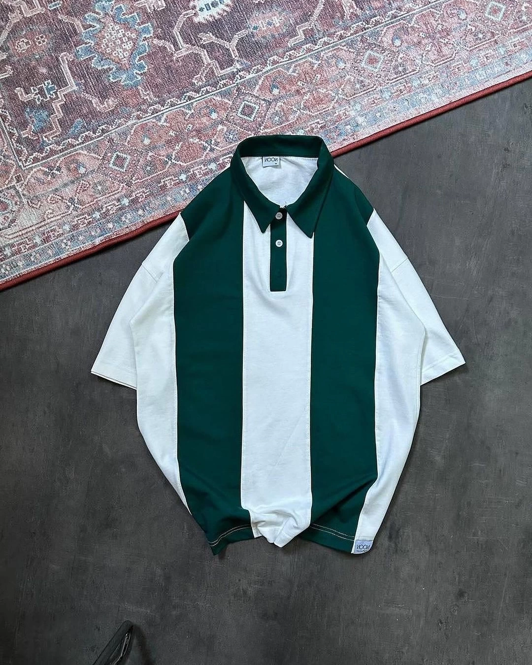 Polo Yaka Çizgili Unisex Oversize Tshirt