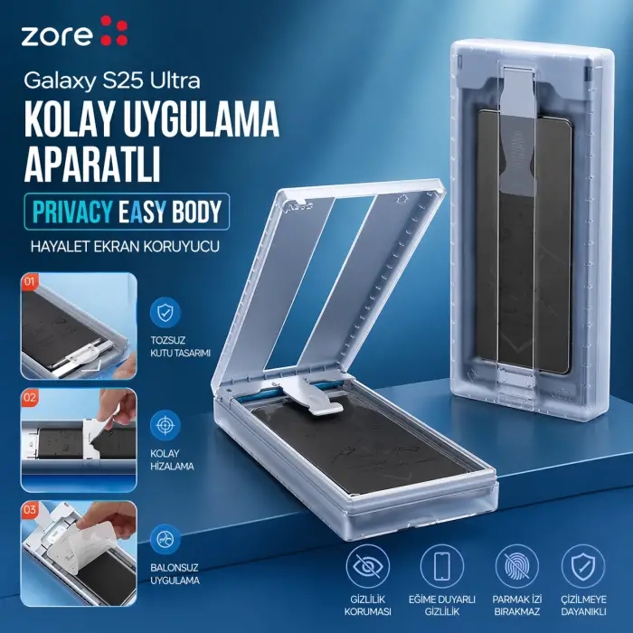 Galaxy S25 Ultra Zore Kolay Uygulama Aparatlı Privacy Easy Body Hayalet Ekran Koruyucu