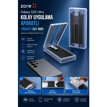 Galaxy S25 Ultra Zore Kolay Uygulama Aparatlı Privacy Easy Body Hayalet Ekran Koruyucu