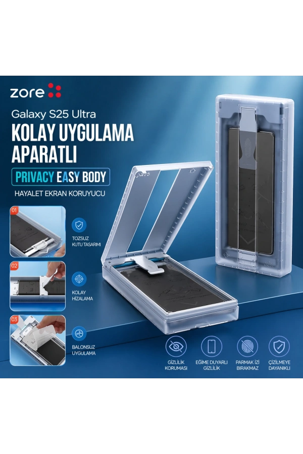 Galaxy S25 Ultra Zore Kolay Uygulama Aparatlı Privacy Easy Body Hayalet Ekran Koruyucu