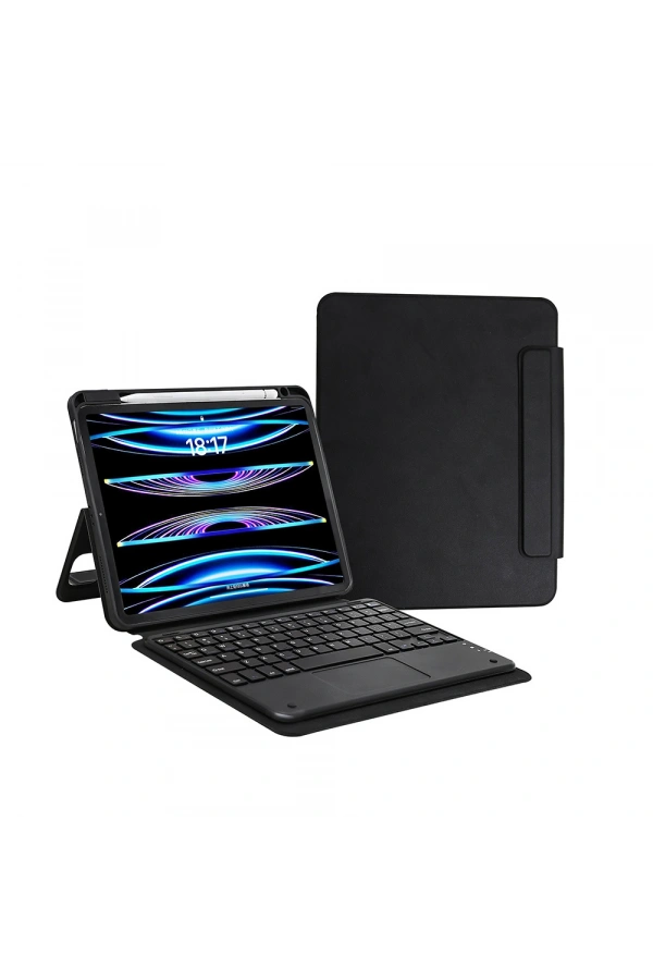 Apple iPad Pro 11 2024 Zore Border Keyboard Bluetooh Bağlantılı Standlı Klavyeli Tablet Kılıfı