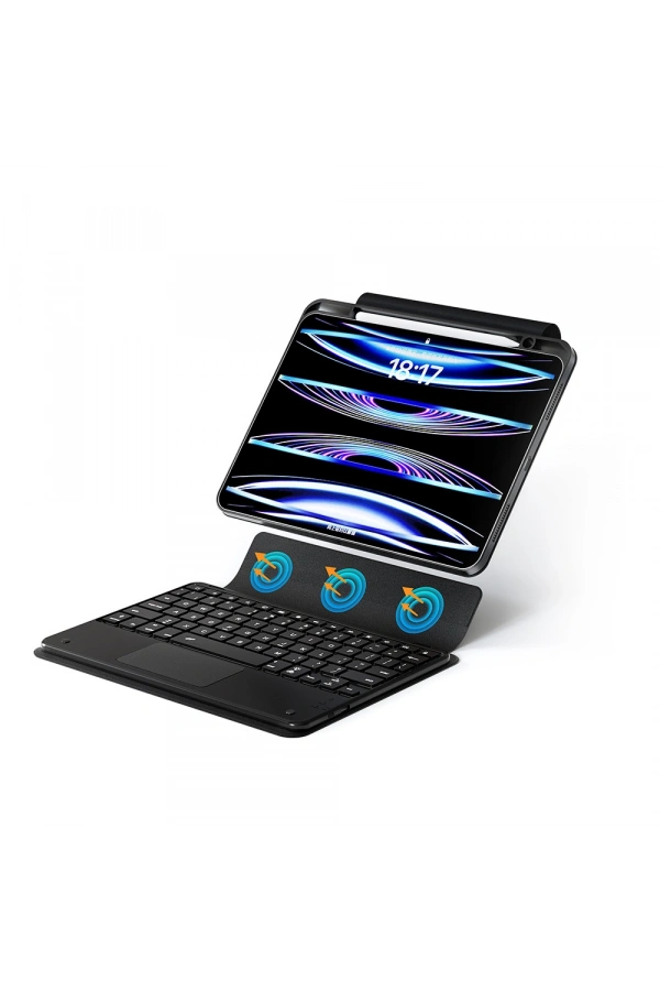 Apple iPad Pro 11 2024 Zore Border Keyboard Bluetooh Bağlantılı Standlı Klavyeli Tablet Kılıfı