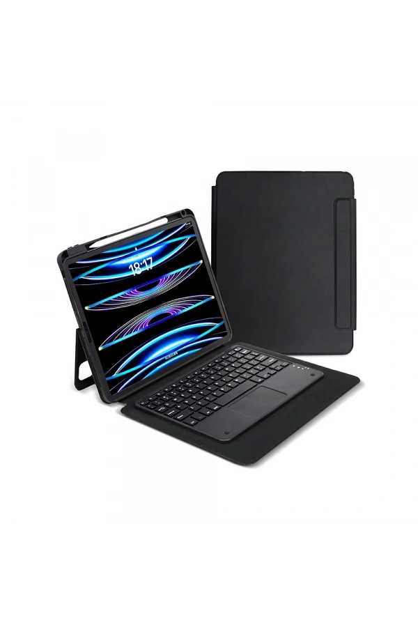 Apple iPad Pro 13 2024 Zore Border Keyboard Bluetooh Bağlantılı Standlı Klavyeli Tablet Kılıfı