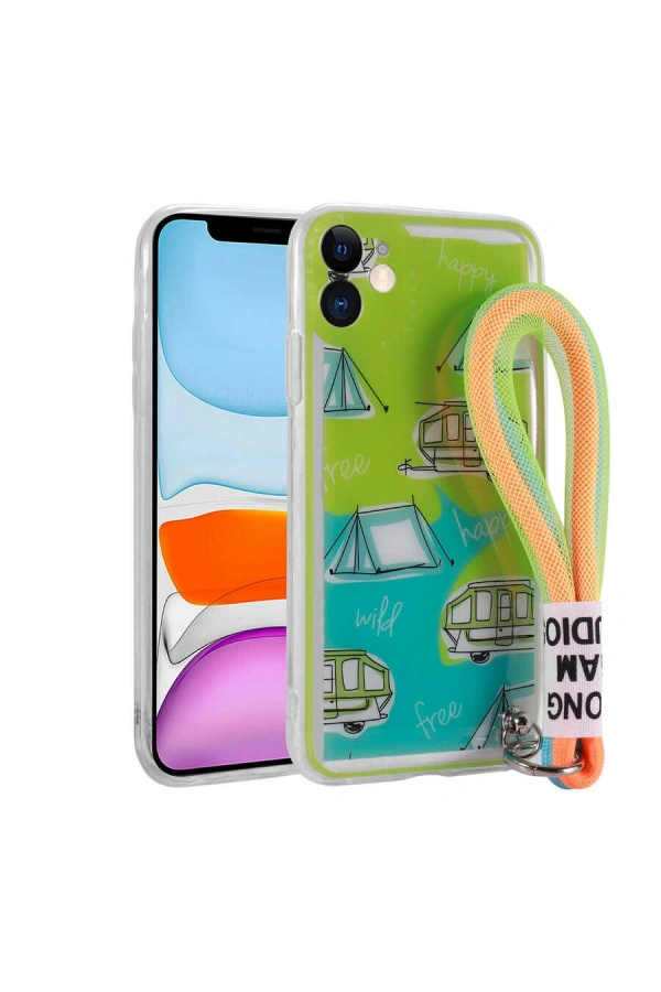 Apple iPhone 11 Kılıf Desenli El Askılı İpli Zore Astana Silikon Kapak