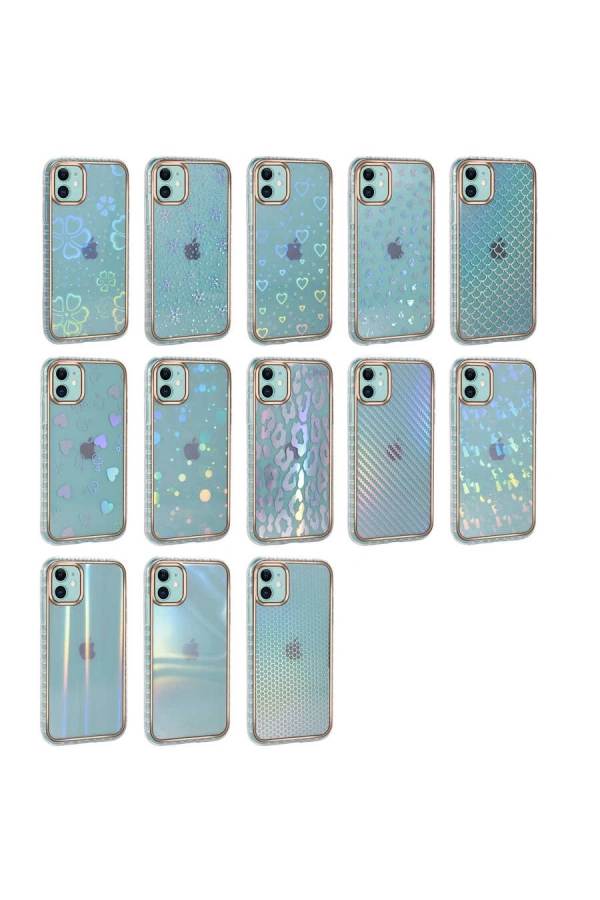 Apple iPhone 11 Kılıf Desenli Parlayan Transparan Zore Avva Kapak