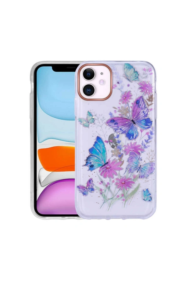 Apple iPhone 11 Kılıf Desenli Simli Sert Zore İnka Kapak