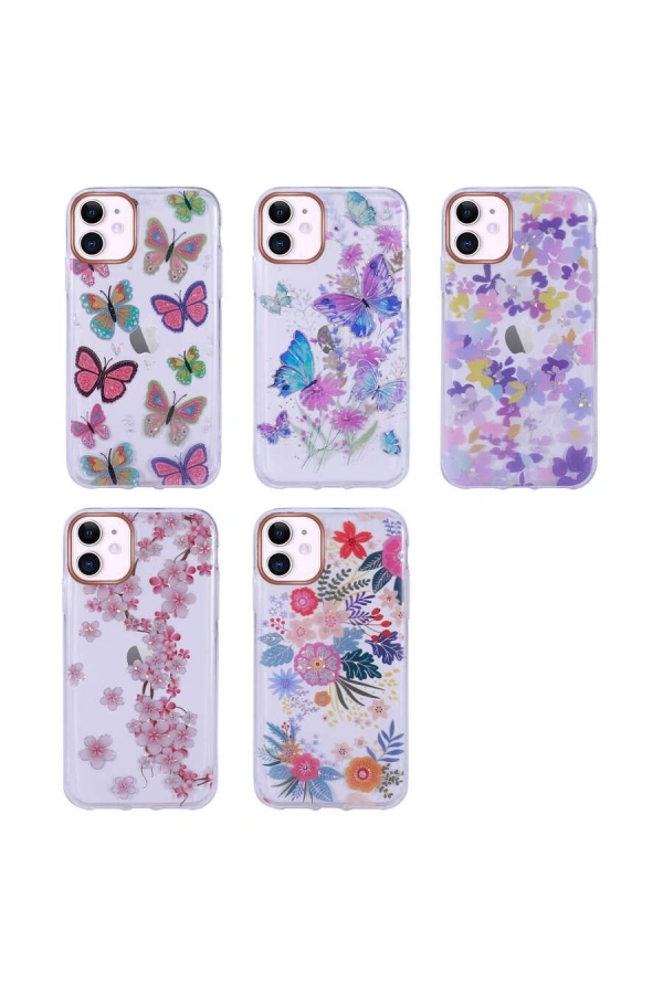 Apple iPhone 11 Kılıf Desenli Simli Sert Zore İnka Kapak