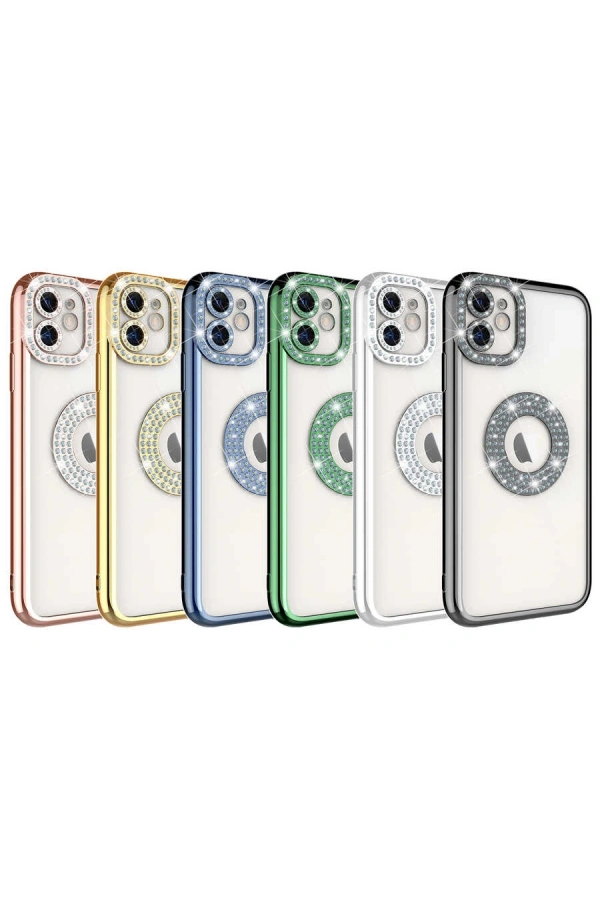 Apple iPhone 11 Kılıf Kamera Korumalı Taş Süslemeli Arkası Şeffaf Zore Asya Kapak